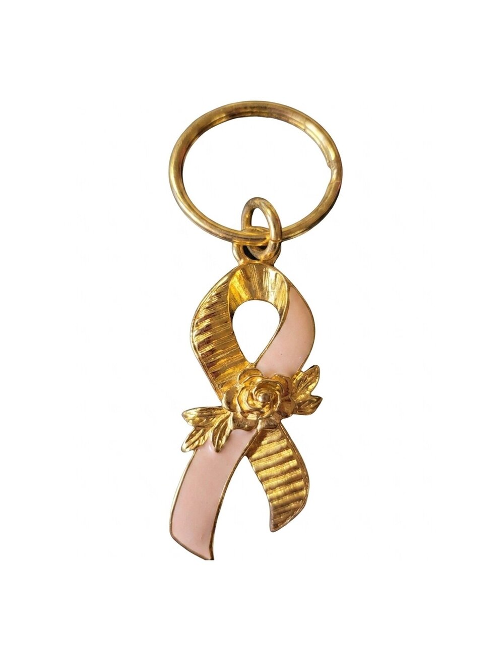 Vintage Avon Pink Ribbon Breast Cancer Awareness Gold Tone Keyring